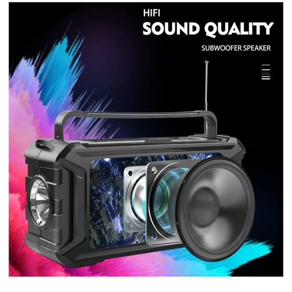 Portable Bluetooth Speaker w/Solar Charge, Wireless w/Outdoor Emerg. Flashlight - Picture 2 of 9